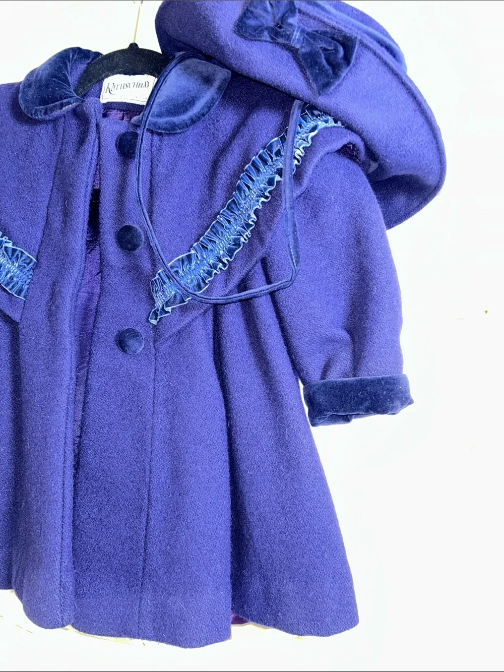 Rothschild Girls' Navy Wool Coat with Velvet Trim and Matching Hat